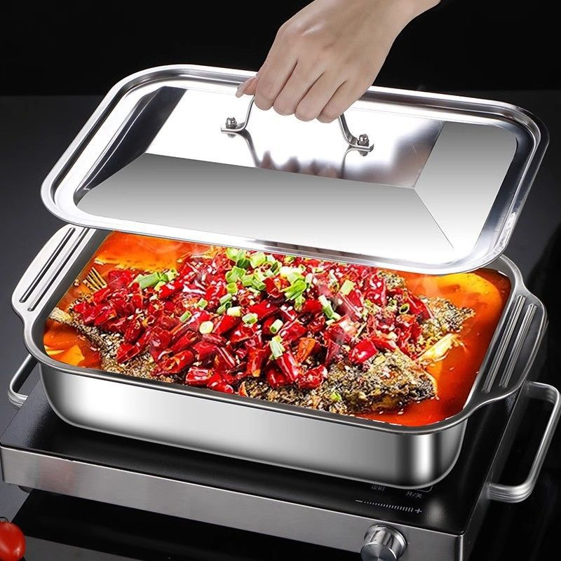 Kitchen Baking Ware - Paslanmaz Çelik Derin Pişirme Tepsisi Kapaklı
