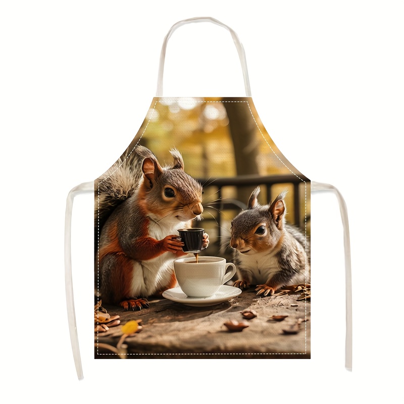 Kitchen Baking Gift Ideas - Keten Önlük Sincap Kahve Sahne Baskısı